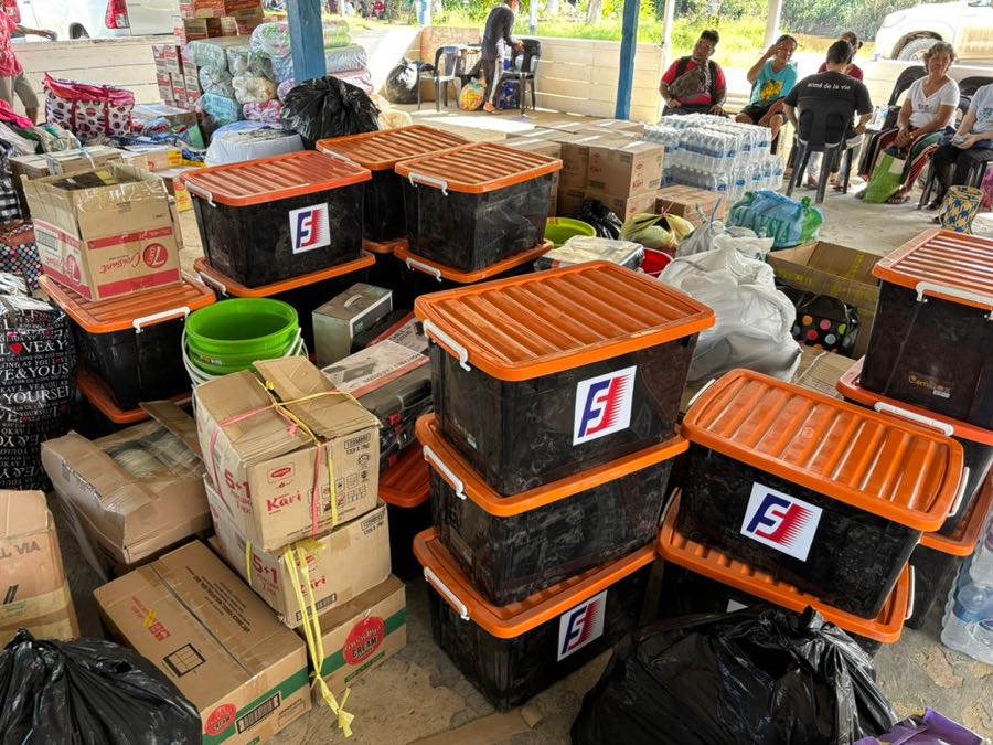 Relief supplies packed in Fastart storage boxes, ready for distribution