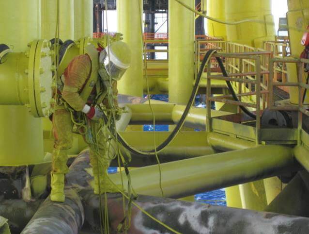 Blasting and painting operations on offshore structure